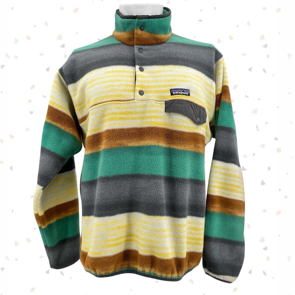 Patagonia Fleece Synchilla Snap-T Pullover Painted Fitz Stripe Forge Grey Size M